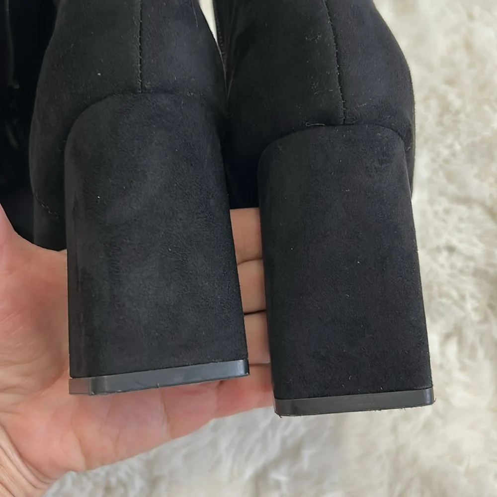 Asos Keely Black Faux Suede Block Heel Over The Knee Boots